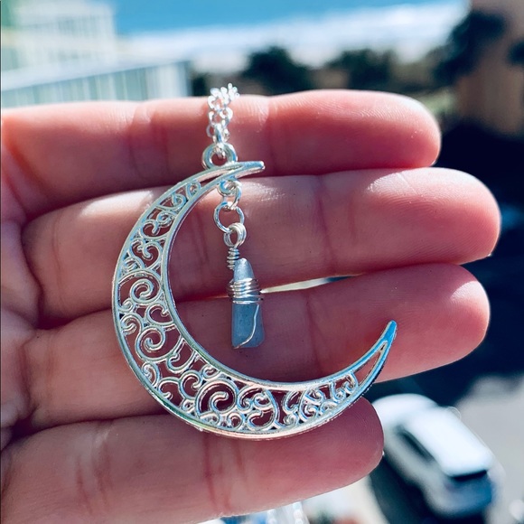 Aquamarine Luna Crystal Necklace - Picture 3 of 5